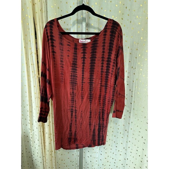 Wehi Designs Hawaiian Bohemian Tie Dye Dolman Sleeve Stretch Mini Dress M/L - Picture 2 of 6